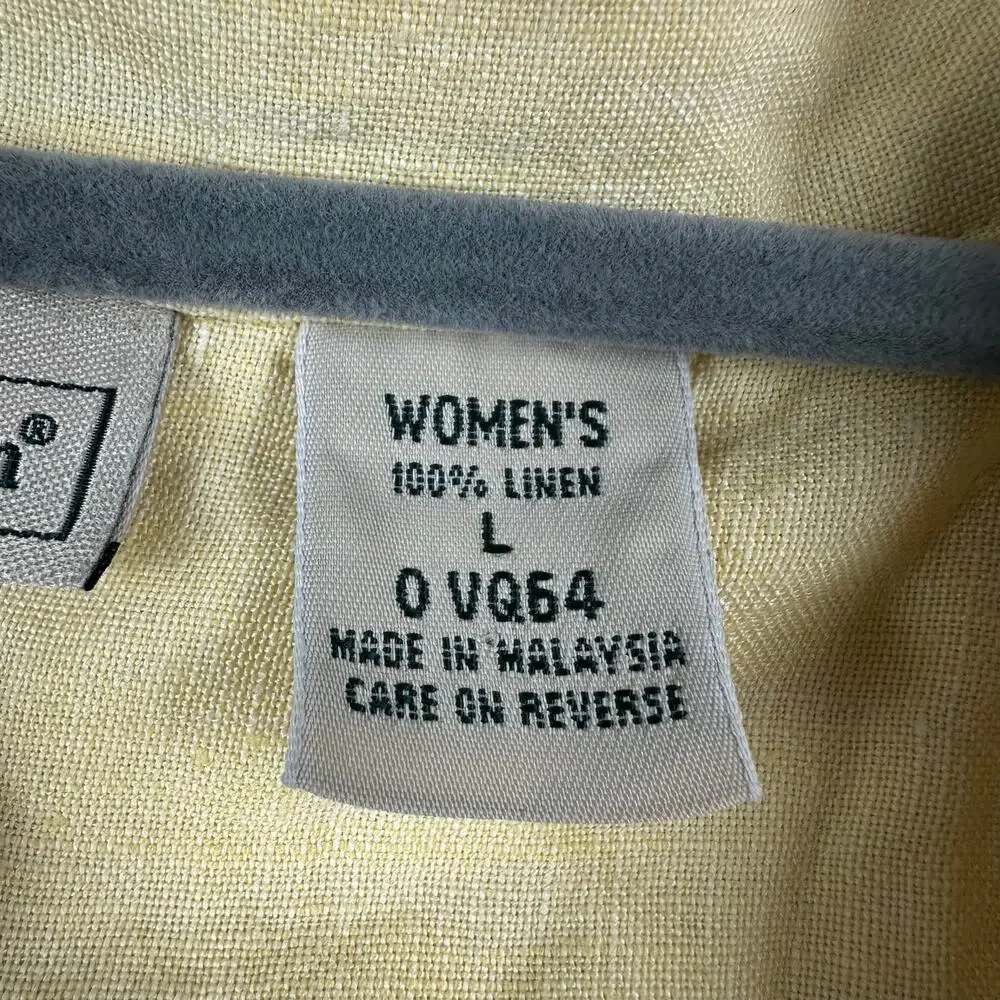 LL Bean Linen Button Front Shirt Size L Butter Yellow Minimalist Resort Vacation - Picture 5 of 8